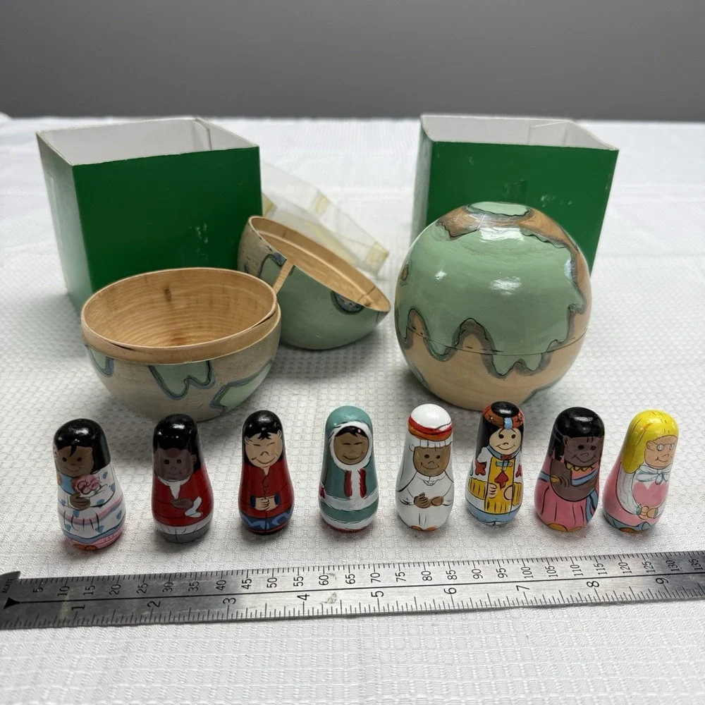 Terrys Village‎ Wood Toy Earth World Globe Russian Doll Matryoshka Vintage *read